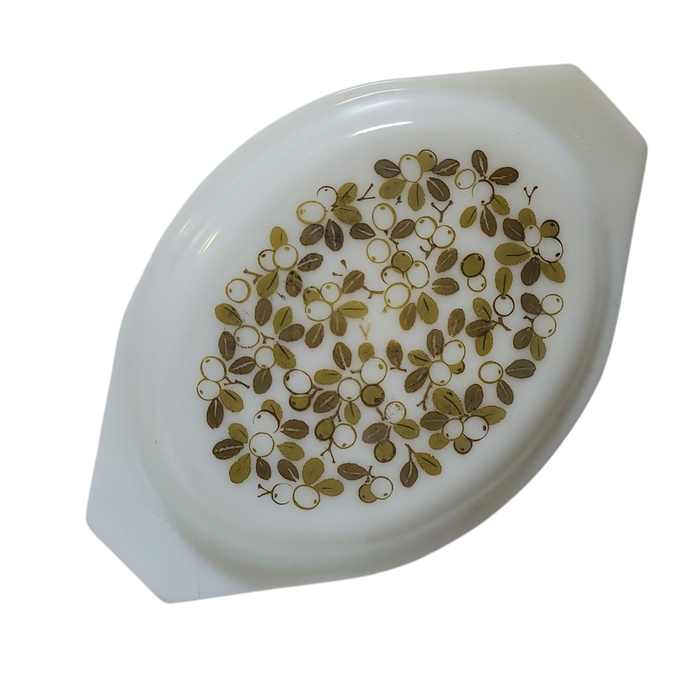 Pyrex White and Brown Floral Oval Dish